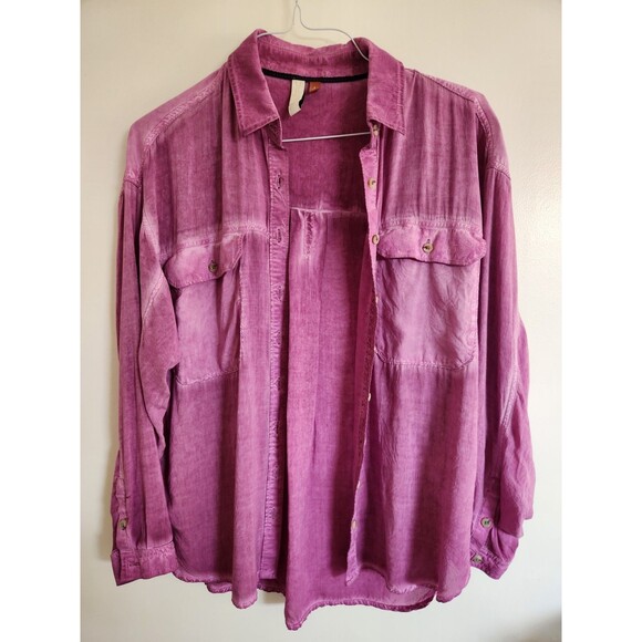PILCRO By Anthropologie Joelle Relaxed Mulberry Purple Button Down Blouse Size S - Picture 5 of 8